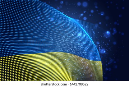 Vector bright glowing country flag of abstract dots. Ukraine