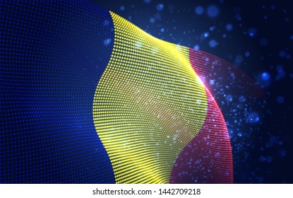 Vector bright glowing country flag of abstract dots. Romania