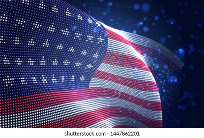 Vector bright glowing country flag of abstract dots. USA