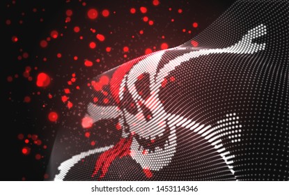 Vector bright glowing country flag of abstract dots. pirate skull and bones