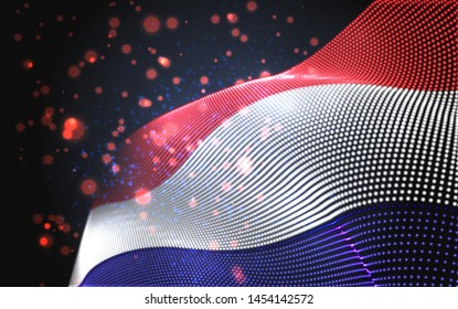Vector bright glowing country flag of abstract dots. Netherlands, Amsterdam