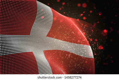 Vector bright glowing country flag of abstract dots.Denmark