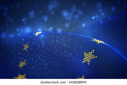 Vector bright glowing country flag of abstract dots. European Union