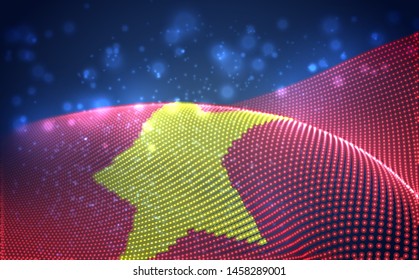 Vector bright glowing country flag of abstract dots. Vietnam