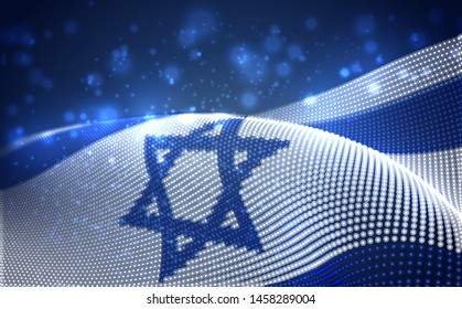 Vector bright glowing country flag of abstract dots. Israel