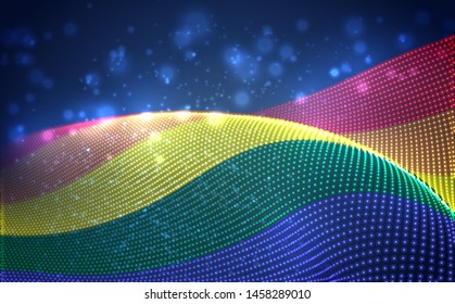 Vector bright glowing country flag of abstract dots. Rainbow LGBT