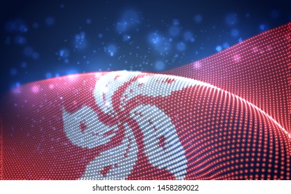 Vector bright glowing country flag of abstract dots. Hong Kong