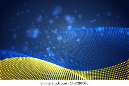Vector bright glowing country flag of abstract dots. Ukraine