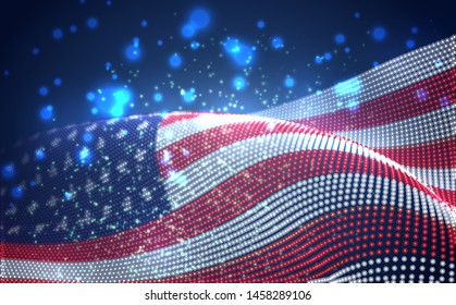 Vector bright glowing country flag of abstract dots. USA