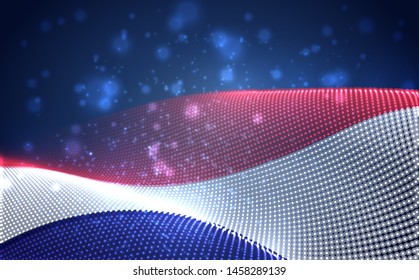 Vector bright glowing country flag of abstract dots. Netherlands, Amsterdam