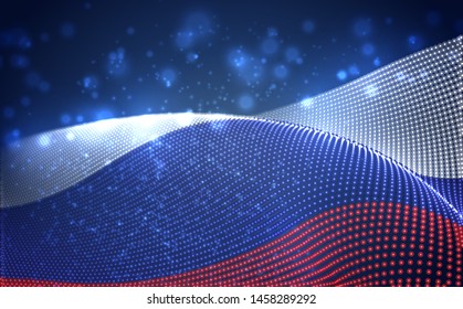 Vector bright glowing country flag of abstract dots. Russia