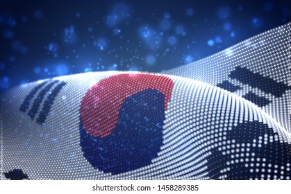 Vector bright glowing country flag of abstract dots. Korea