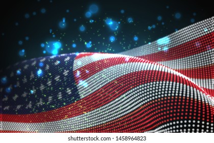 Vector bright glowing country flag of abstract dots. USA
