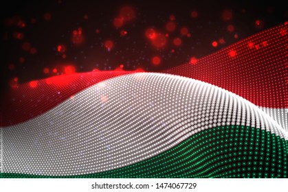 Vector bright glowing country flag of abstract dots. Hungary