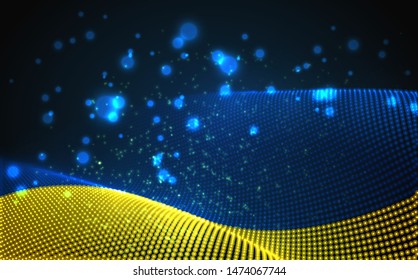 Vector bright glowing country flag of abstract dots. Ukraine