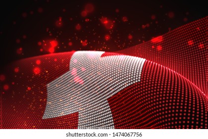 Vector bright glowing country flag of abstract dots. Switzerland