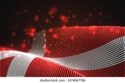 Vector bright glowing country flag of abstract dots.Denmark