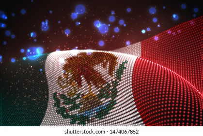 Vector bright glowing country flag of abstract dots.  Mexico