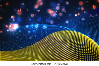Vector bright glowing country flag of abstract dots. Ukraine