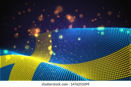 Vector bright glowing country flag of abstract dots.Sweden