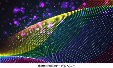 Vector bright glowing country flag of abstract dots. Rainbow LGBT