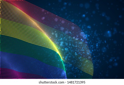 Vector bright glowing country flag of abstract dots. Rainbow LGBT