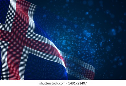 Vector bright glowing country flag of abstract dots. Iceland