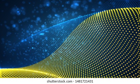 Vector bright glowing country flag of abstract dots. Ukraine