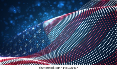 Vector bright glowing country flag of abstract dots. USA