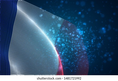 Vector bright glowing country flag of abstract dots. France