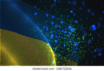 Vector bright glowing country flag of abstract dots. Ukraine