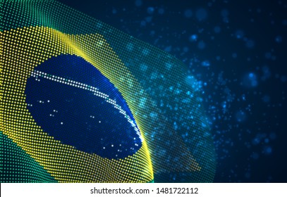 Vector bright glowing country flag of abstract dots. Brazil