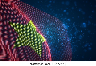 Vector bright glowing country flag of abstract dots. Vietnam