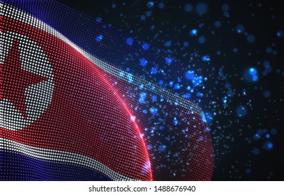 Vector bright glowing country flag of abstract dots. North Korea