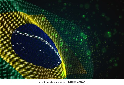 Vector bright glowing country flag of abstract dots. Brazil