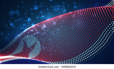 Vector bright glowing country flag of abstract dots. North Korea, 