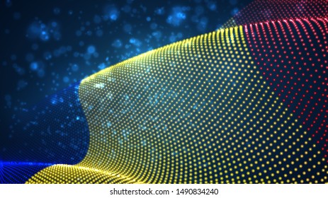 Vector bright glowing country flag of abstract dots. Romania