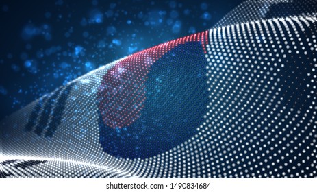 Vector bright glowing country flag of abstract dots. Korea