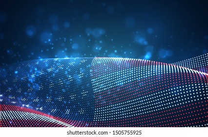 Vector bright glowing country flag of abstract dots. USA