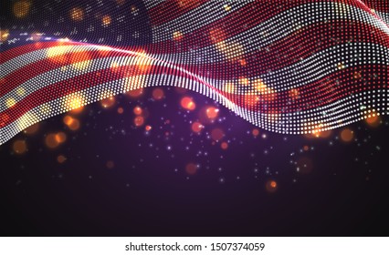 Vector bright glowing country flag of abstract dots. USA