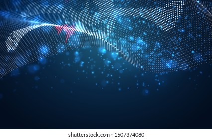 Vector bright glowing country flag of abstract dots. pirate skull and bones
