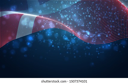 Vector bright glowing country flag of abstract dots.Denmark