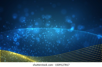 Vector bright glowing country flag of abstract dots. Ukraine