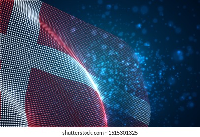 Vector bright glowing country flag of abstract dots.Denmark