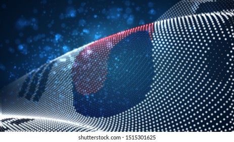 Vector bright glowing country flag of abstract dots. Korea