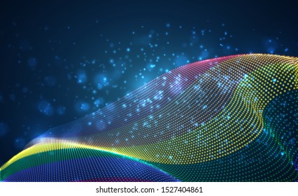 Vector bright glowing country flag of abstract dots. Rainbow LGBT