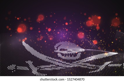 Vector bright glowing country flag of abstract dots. pirate skull and bones