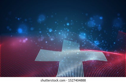 Vector bright glowing country flag of abstract dots. Switzerland