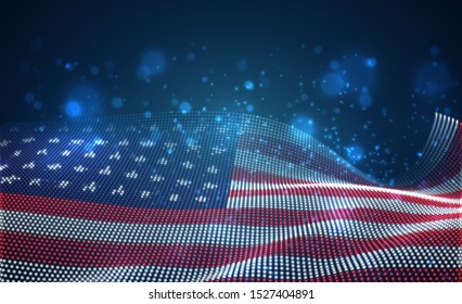 Vector bright glowing country flag of abstract dots. USA