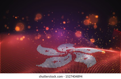 Vector bright glowing country flag of abstract dots. Hong Kong